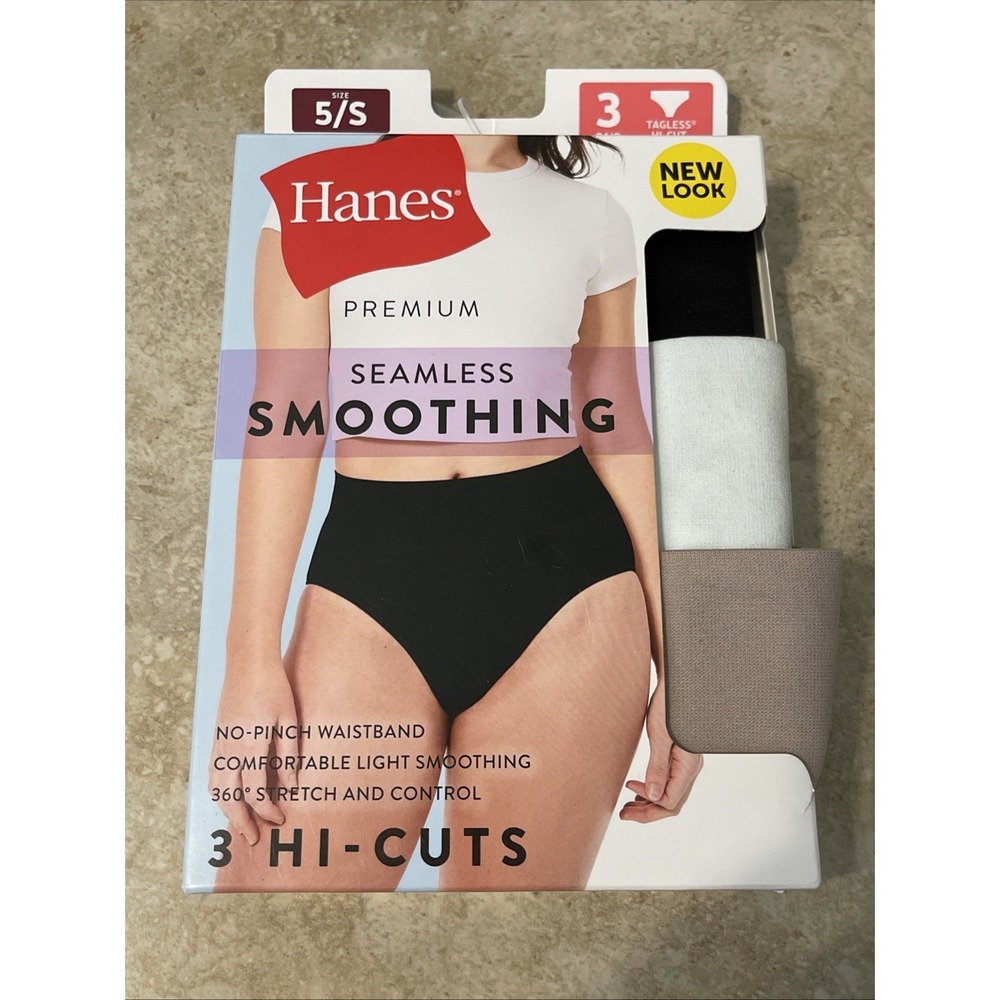 Women's Hanes 3pk Seamless Smoothing Panties. Hi-Cuts. Size 5/S 36"-37"